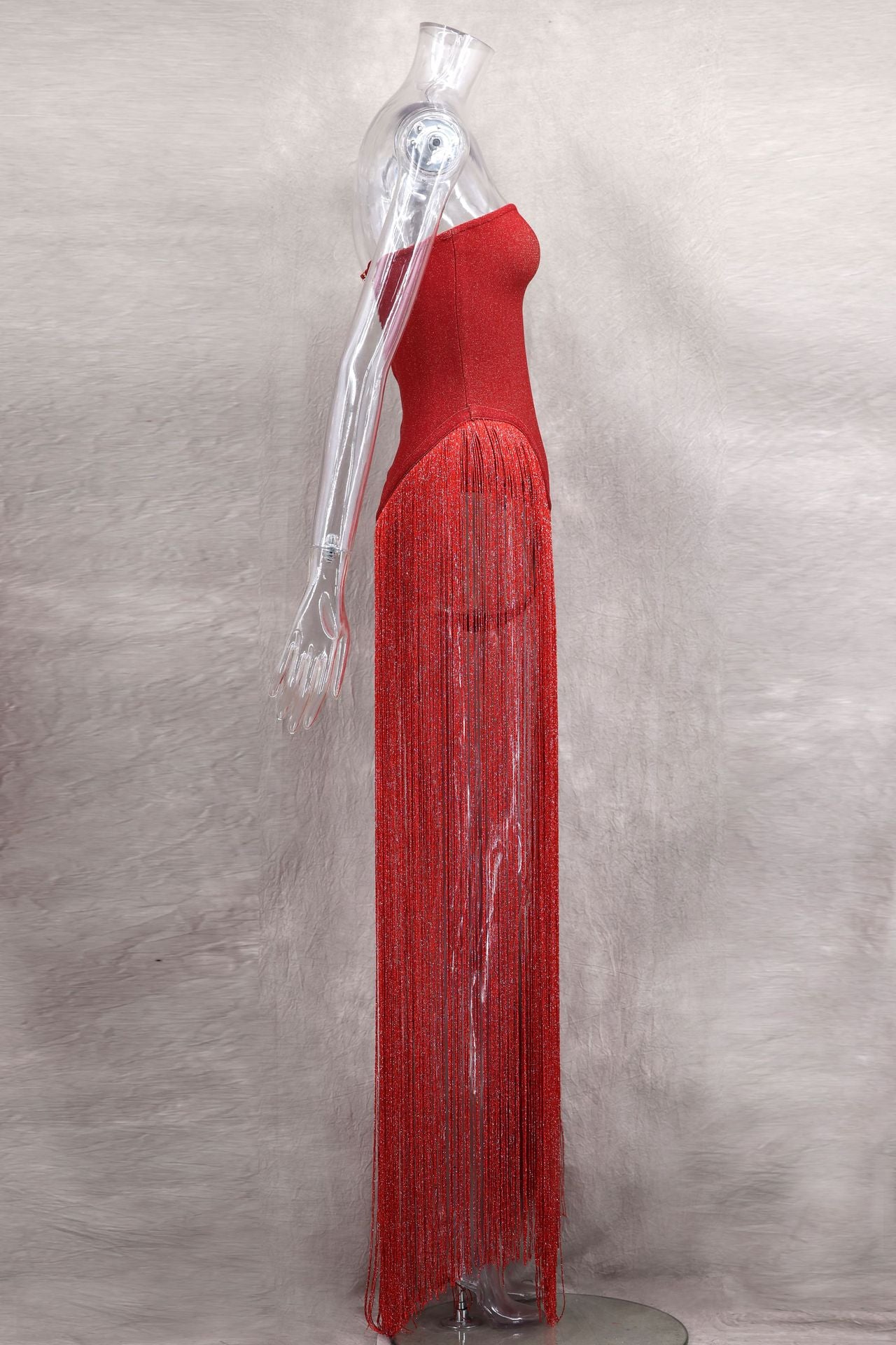 Spring Summer Style Tassel Trimmed Sexy Slimming Zipper Strapless Dress 12