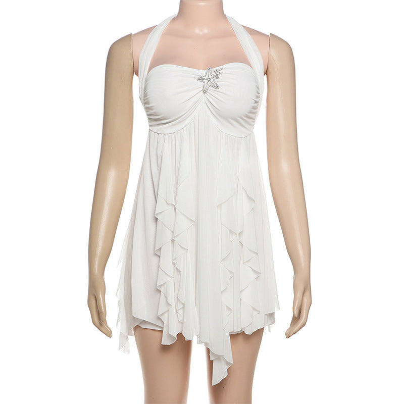 Summer Women's Sexy Halter Neck Low Back Asymmetrical Short Dress 25