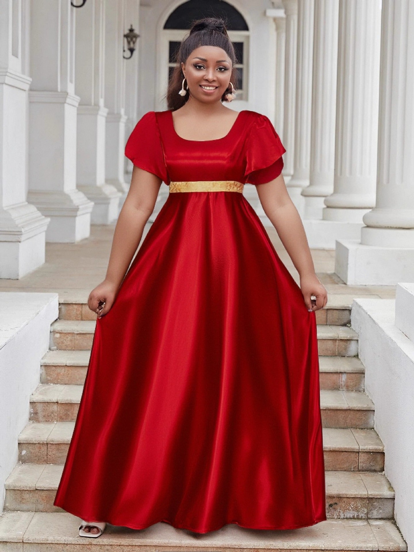 Luxury Satin U Neck Dress Elegant Plus Size Evening Gown 11