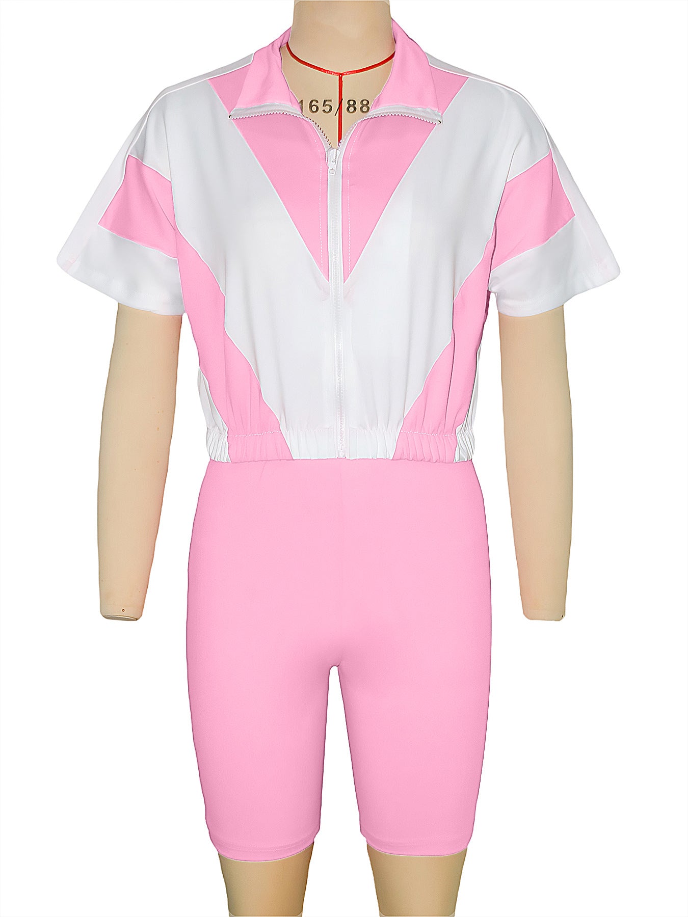 Women contrast color sports Casual short-sleeved Top and shorts two-piece set 24