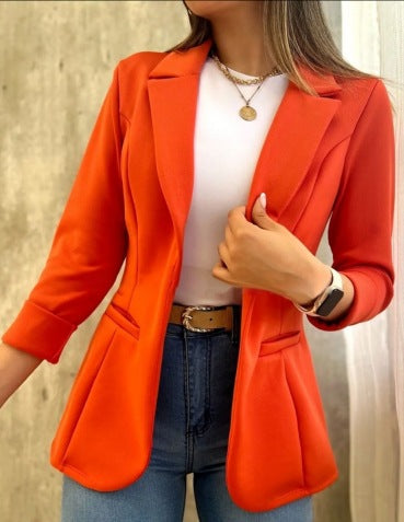 Women Fall Solid Long Sleeve Turndown Collar Jacket 13
