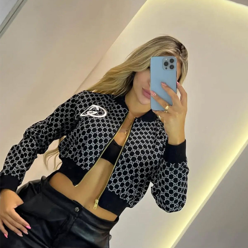 Women Printed Embroidered Ribbed Long-Sleeved Zippered Jacket