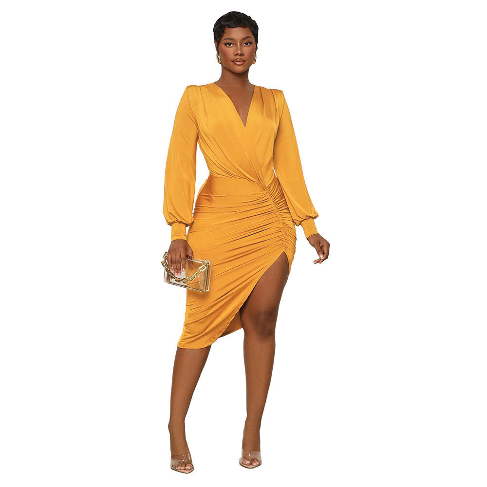 Chic Elegant Long Sleeve High Waist Slim Fit Irregular Women's Bodycon Dress