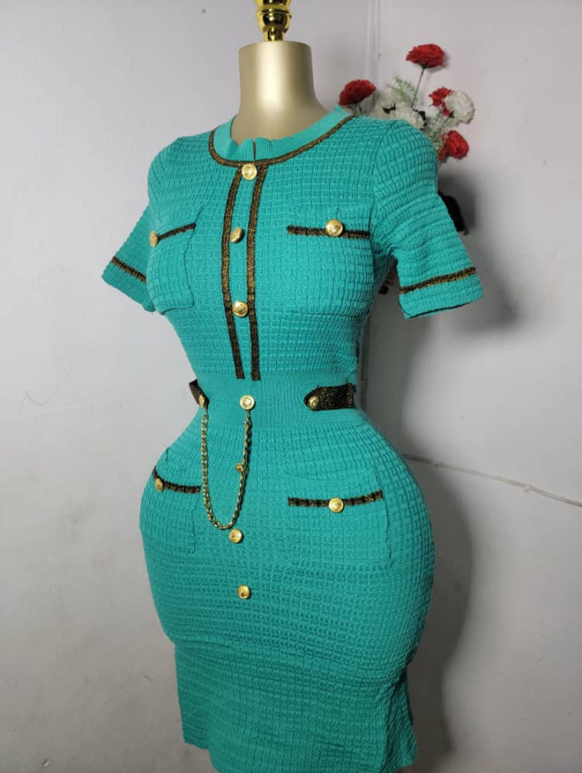 Women Short Sleeve Button Knitting Dress 16