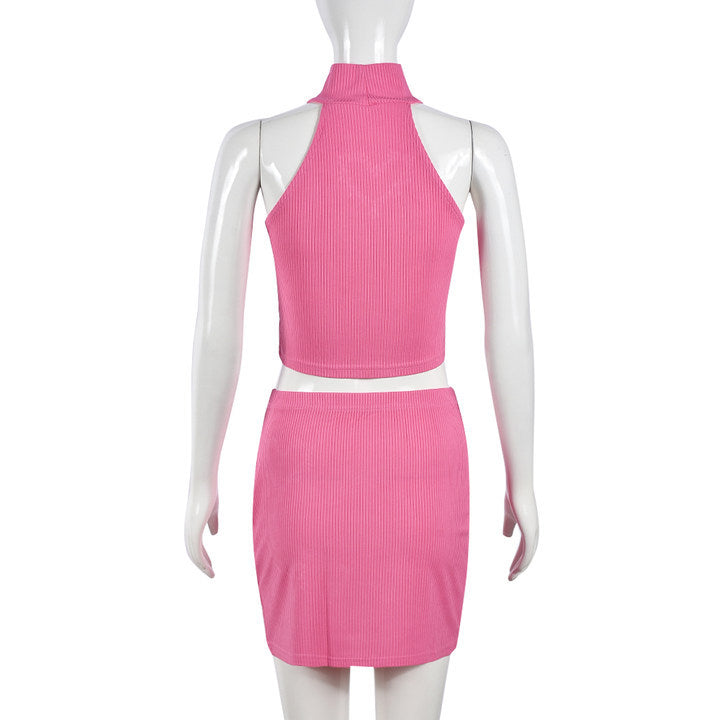 Women's Heart Rhinestone Hollow Crop Vest Short Skirt Casual Fashion Two Piece Set 9