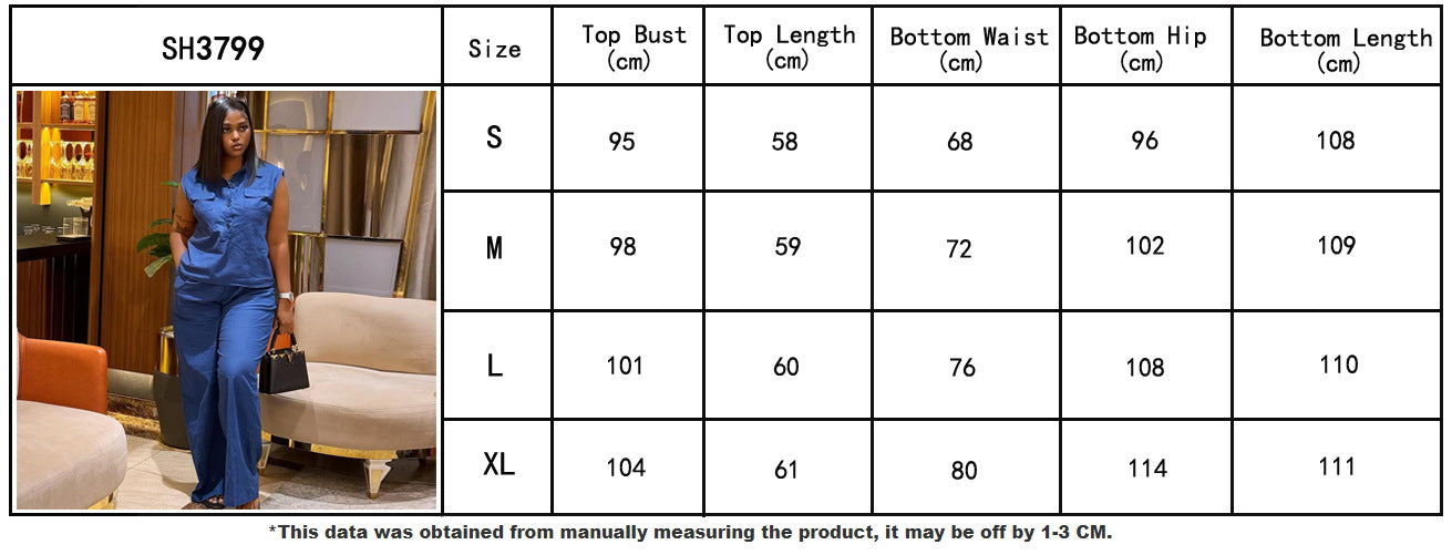 Plus size Women sleeveless vest wide leg pants Two Piece Set 7