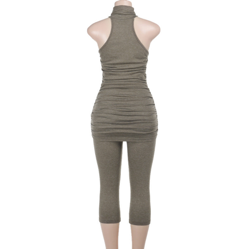 Women Sexy High Neck Sleeveless Vest Top and Shorts Two Piece Set 9