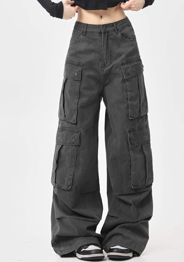 Women Retro Multi-Pocket Pleated Cargo Pants