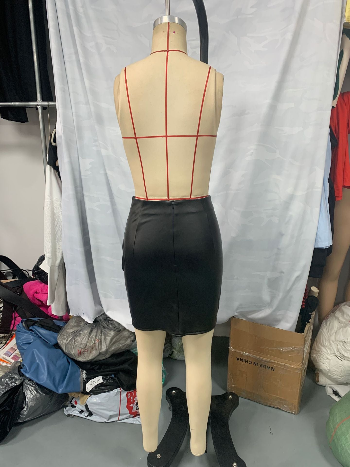 Women's A-Line Irregular Slim Waist Bodycon PU Leather Skirt 5