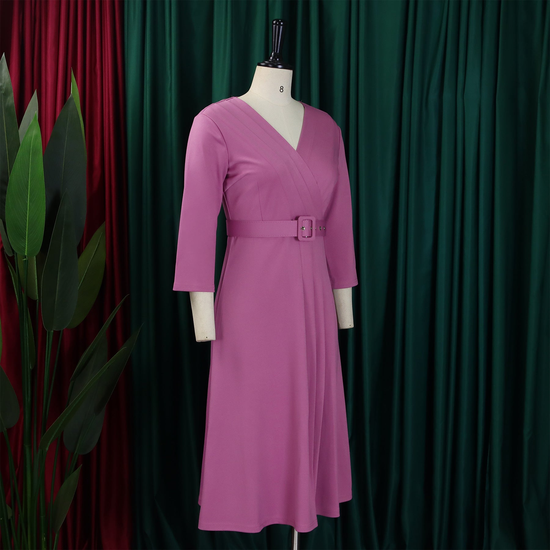 Women v-neck pleated elastic elegant African dress 13