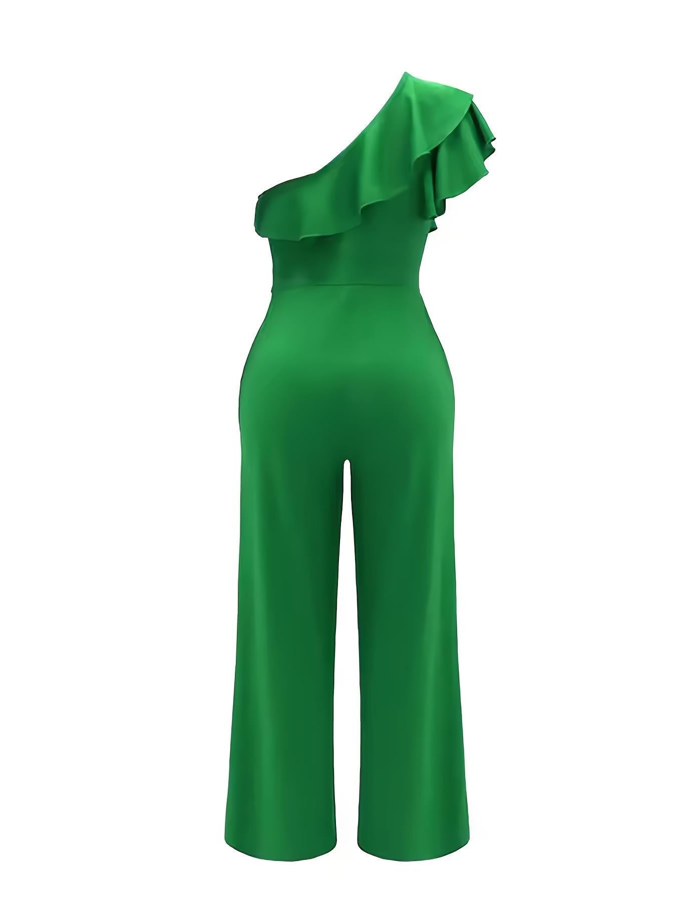 Women Spring and Summer Slash Shoulder Ruffled Jumpsuit 3