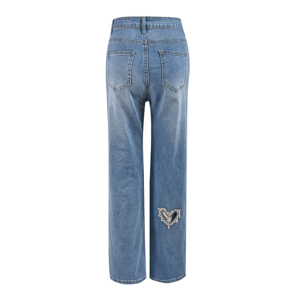 Women summer Style hollow Beaded washed Denim trousers 11