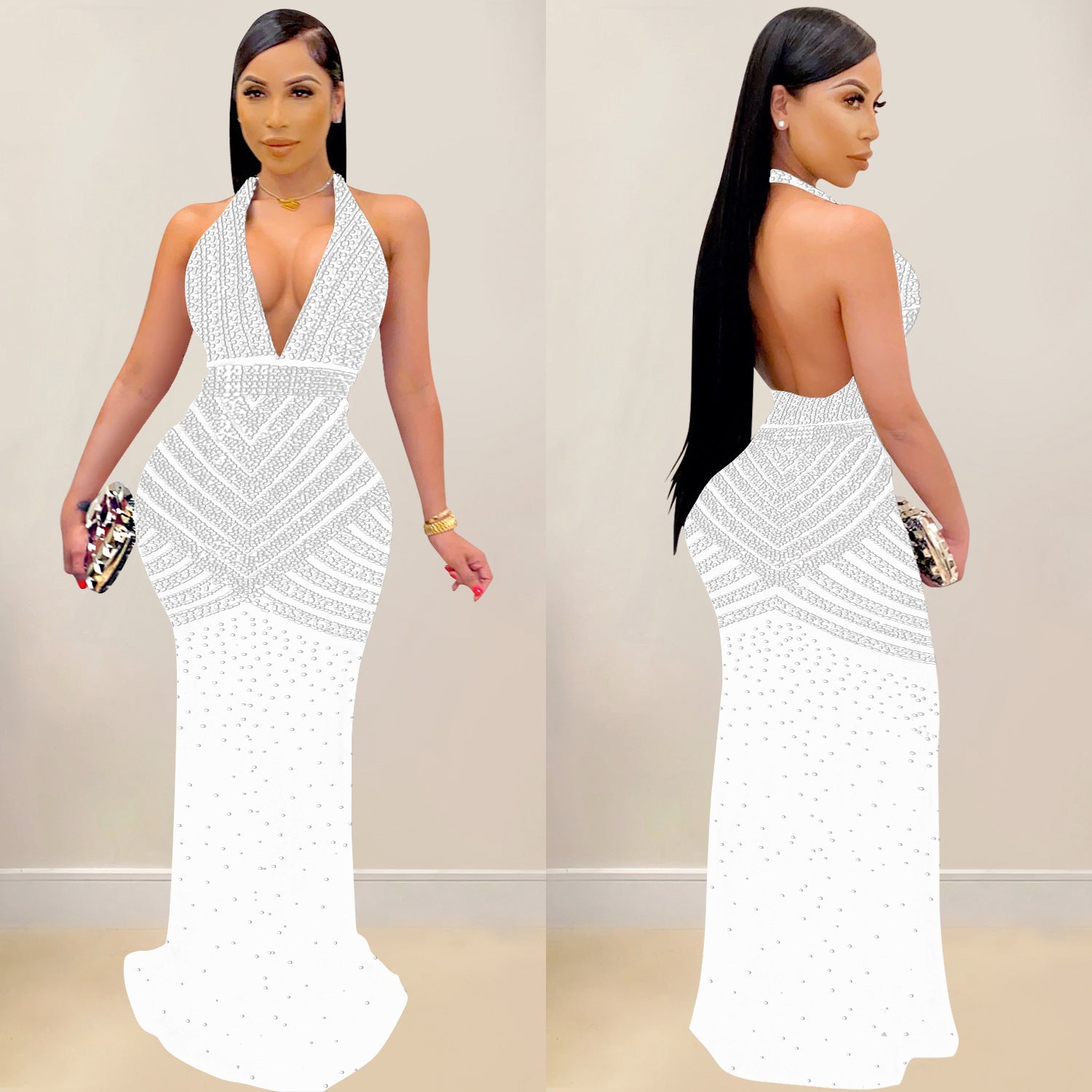 Women Solid mesh Beaded Sleeveless Maxi Dress 4