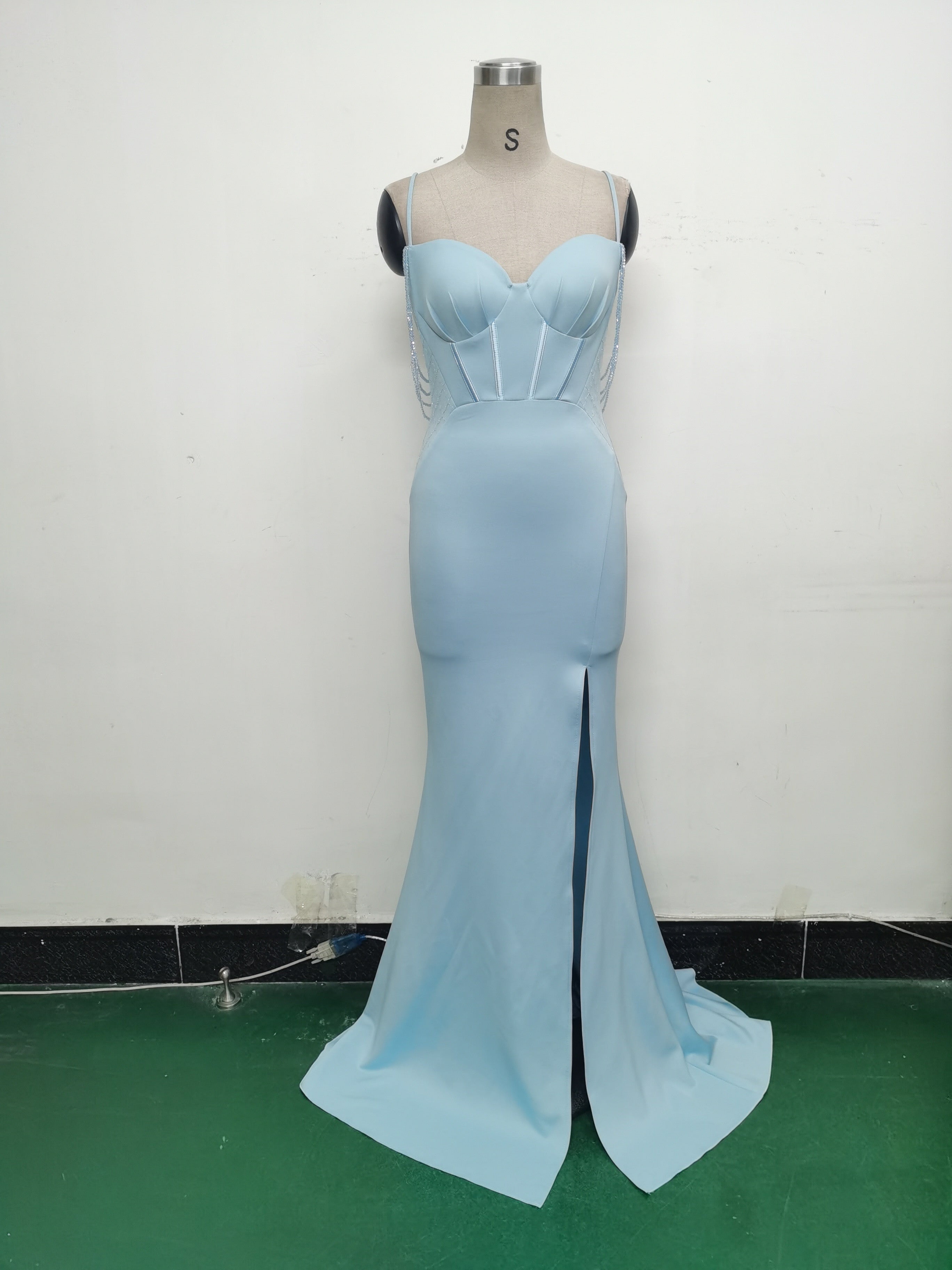 Women Fishbone Lace Sequin Wedding Fishtail Evening Dress 42