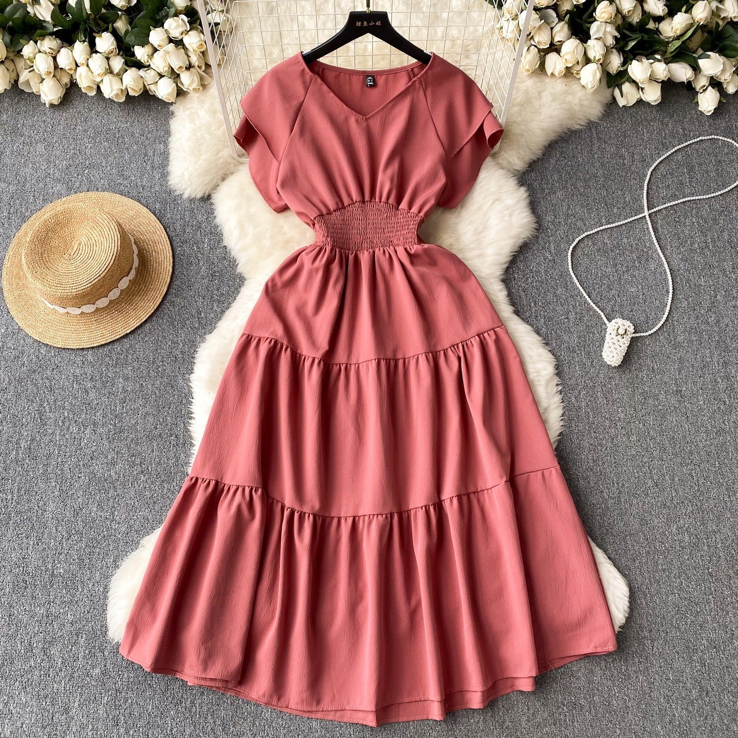 Women vintage pleated Long Dress 22
