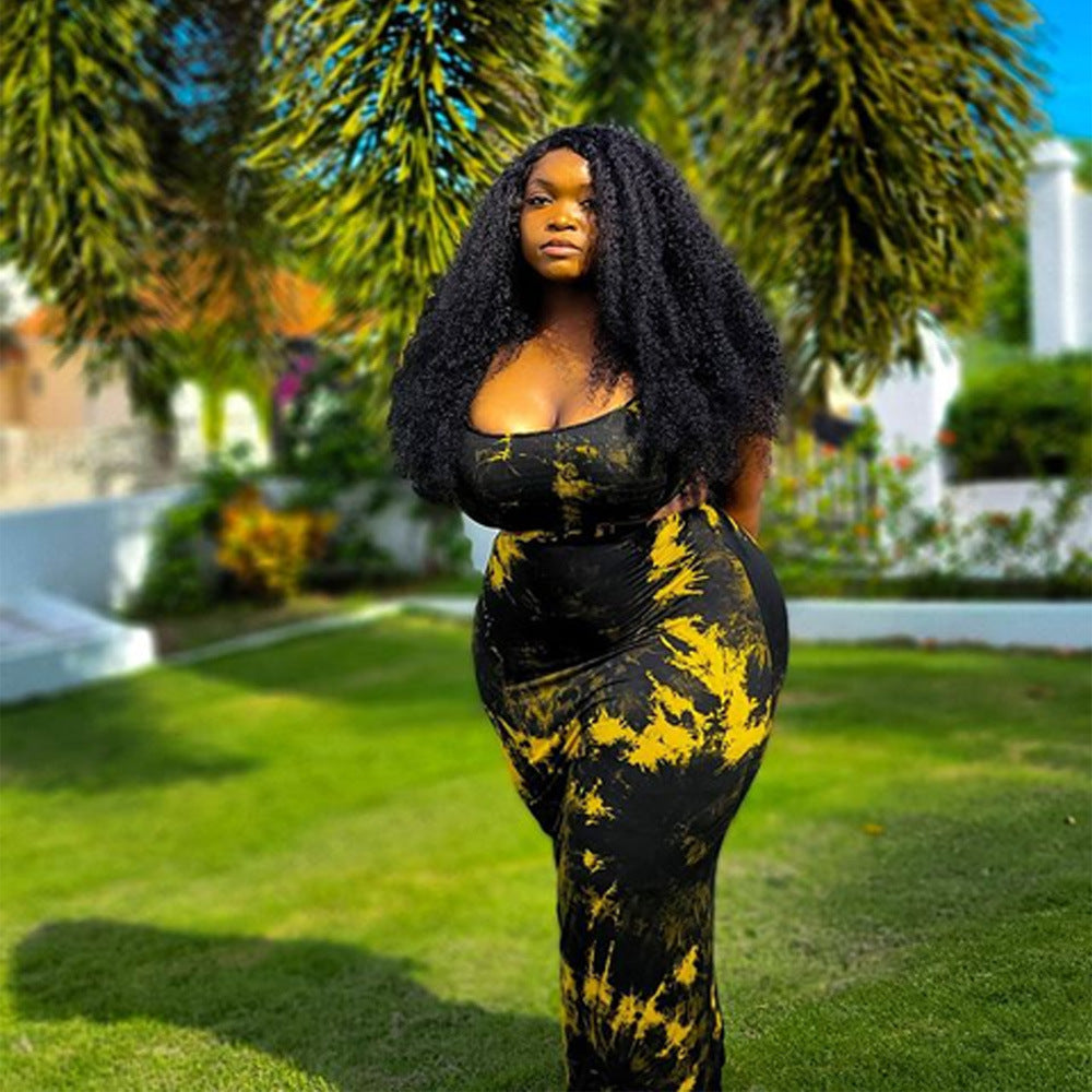 Plus Size Women Spring Round Neck Printed Maxi Dress