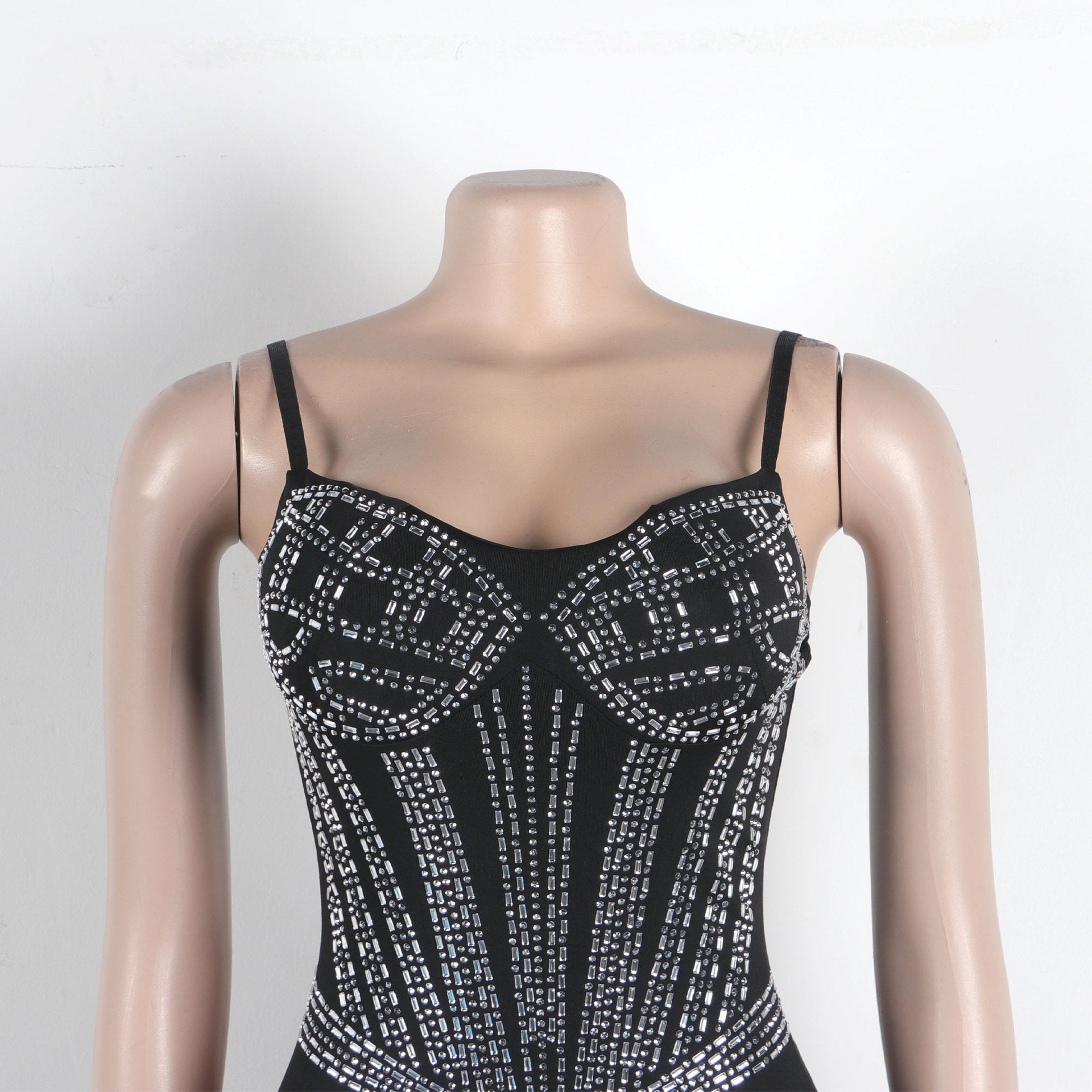 Women Beaded Suspender Elastic Bodycon Maxi Dress 6