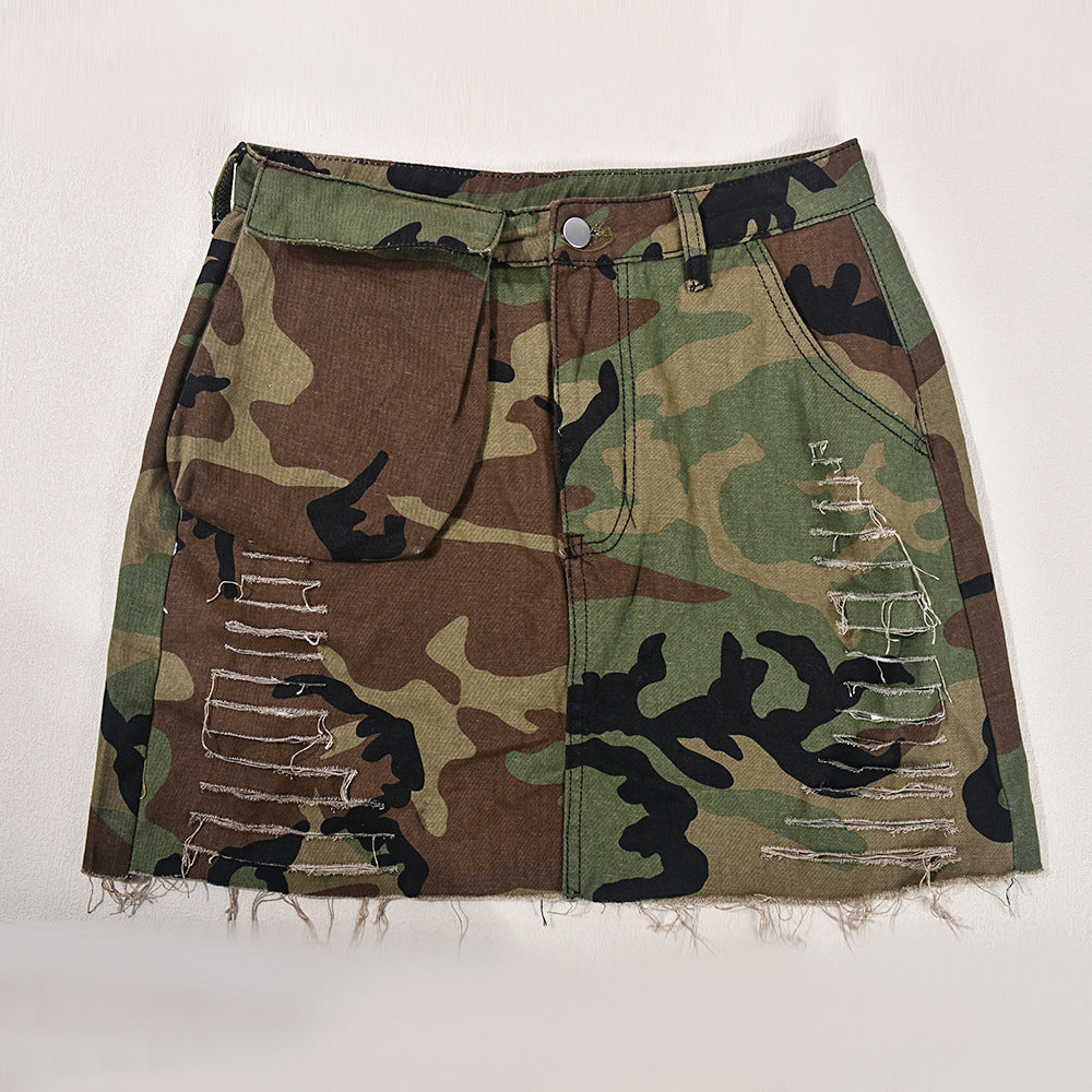 Women's Summer Camo Pocket Tassel Hollow Trendy Skirt 12