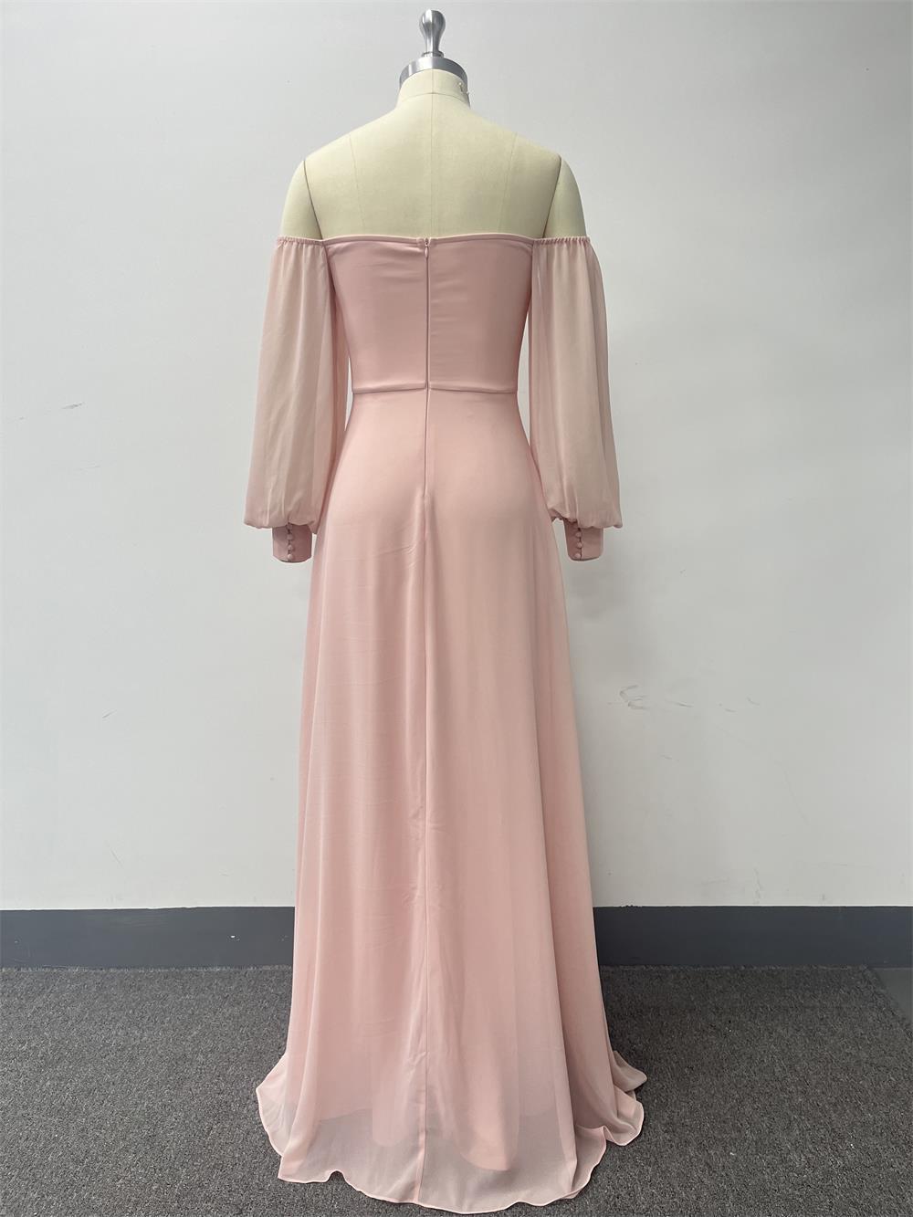 Women Elegant Strapless Long Sleeve Zip Slit Dress 5