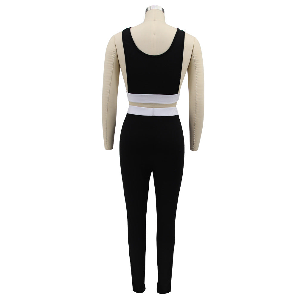 Women summer sexy vest and trousers Patchwork sports two-piece set 17