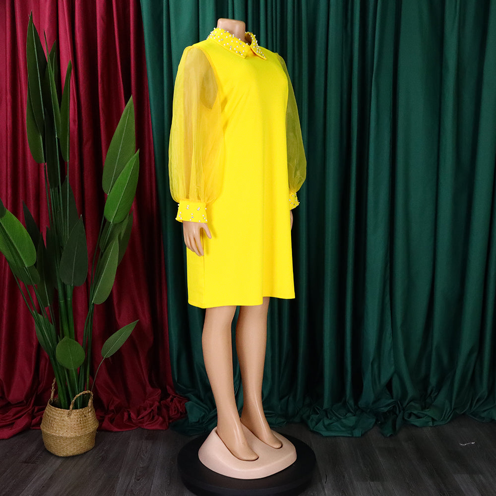 Plus Size African Women Mesh Sleeve Beaded Dress 13