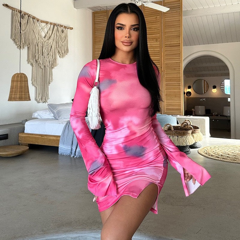 Women's Round Neck Long Sleeve Printed Chic Elegant Bodycon Dress 6