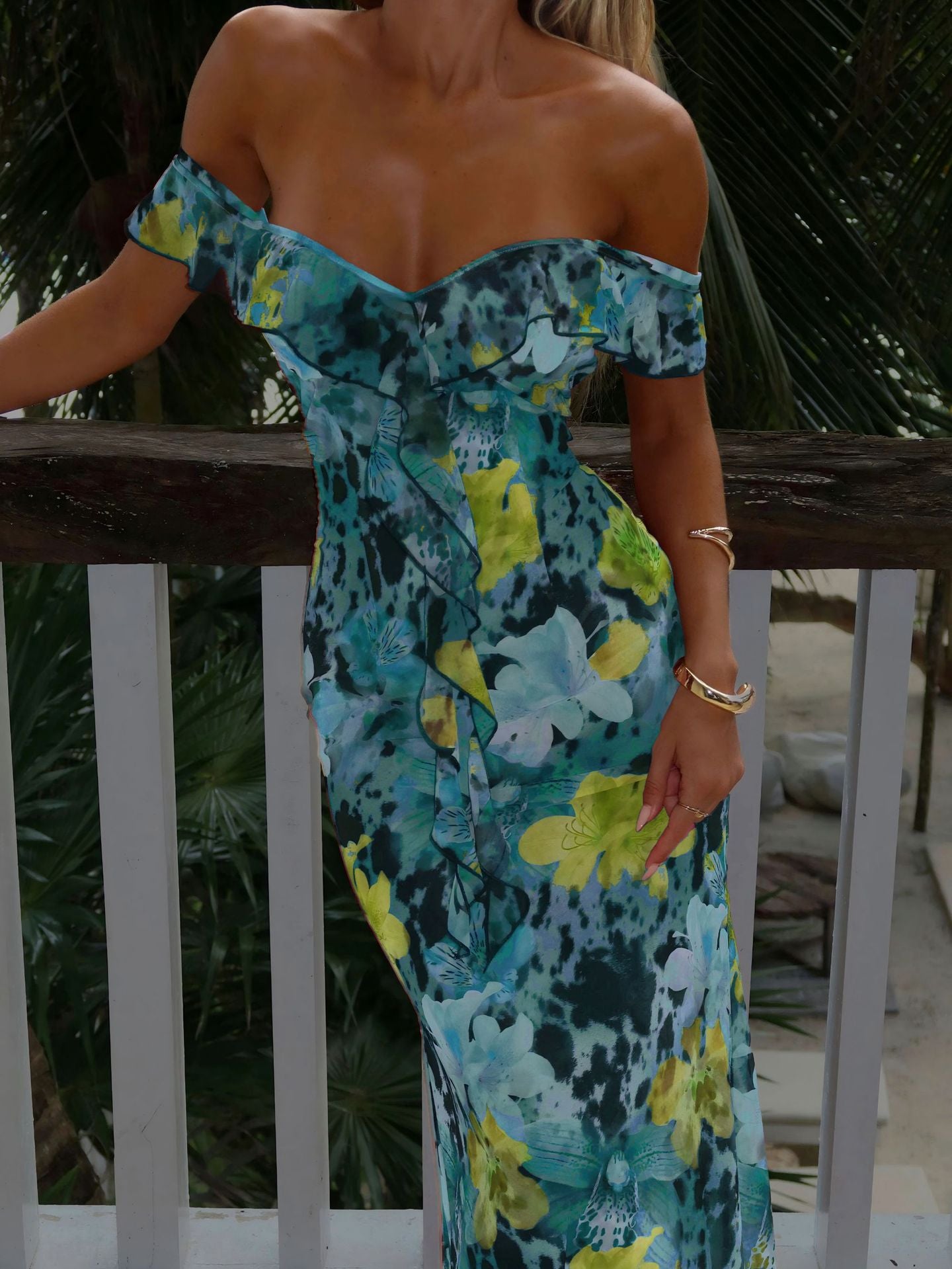 Summer Off Shoulder Trendy Print Sexy Long Dress 16