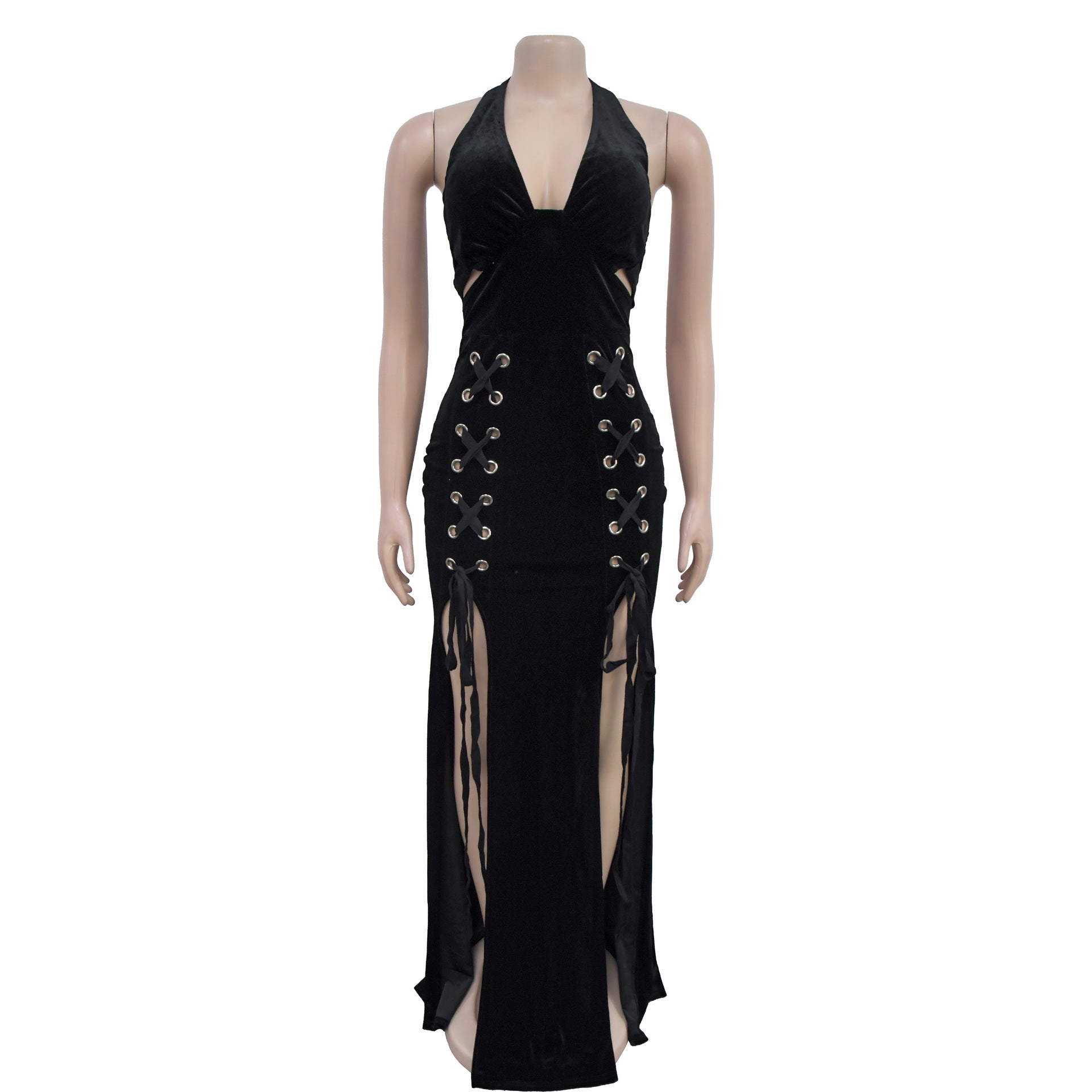 Fashion Women's Halter Neck Arm Sexy Slit Long Dress 13