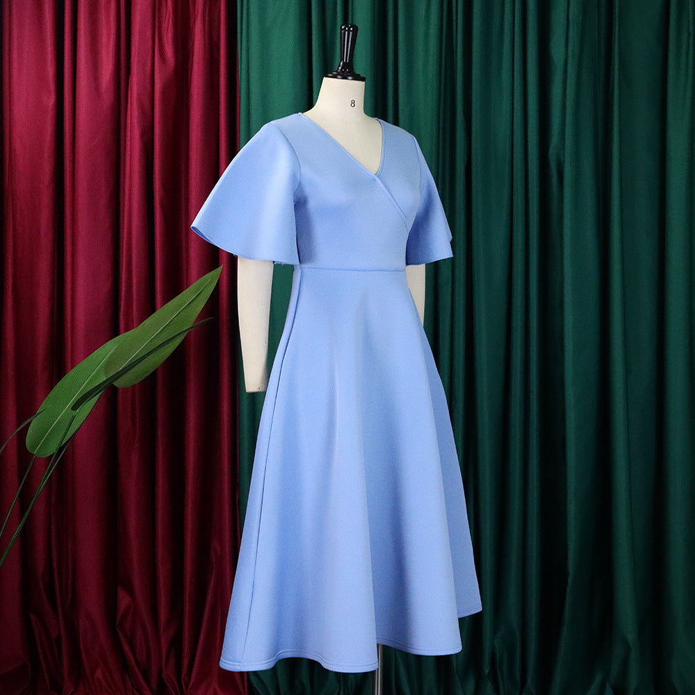 Women's Bell Bottom Sleeve V-Neck Chic Chic Oversized Gown Dress 17