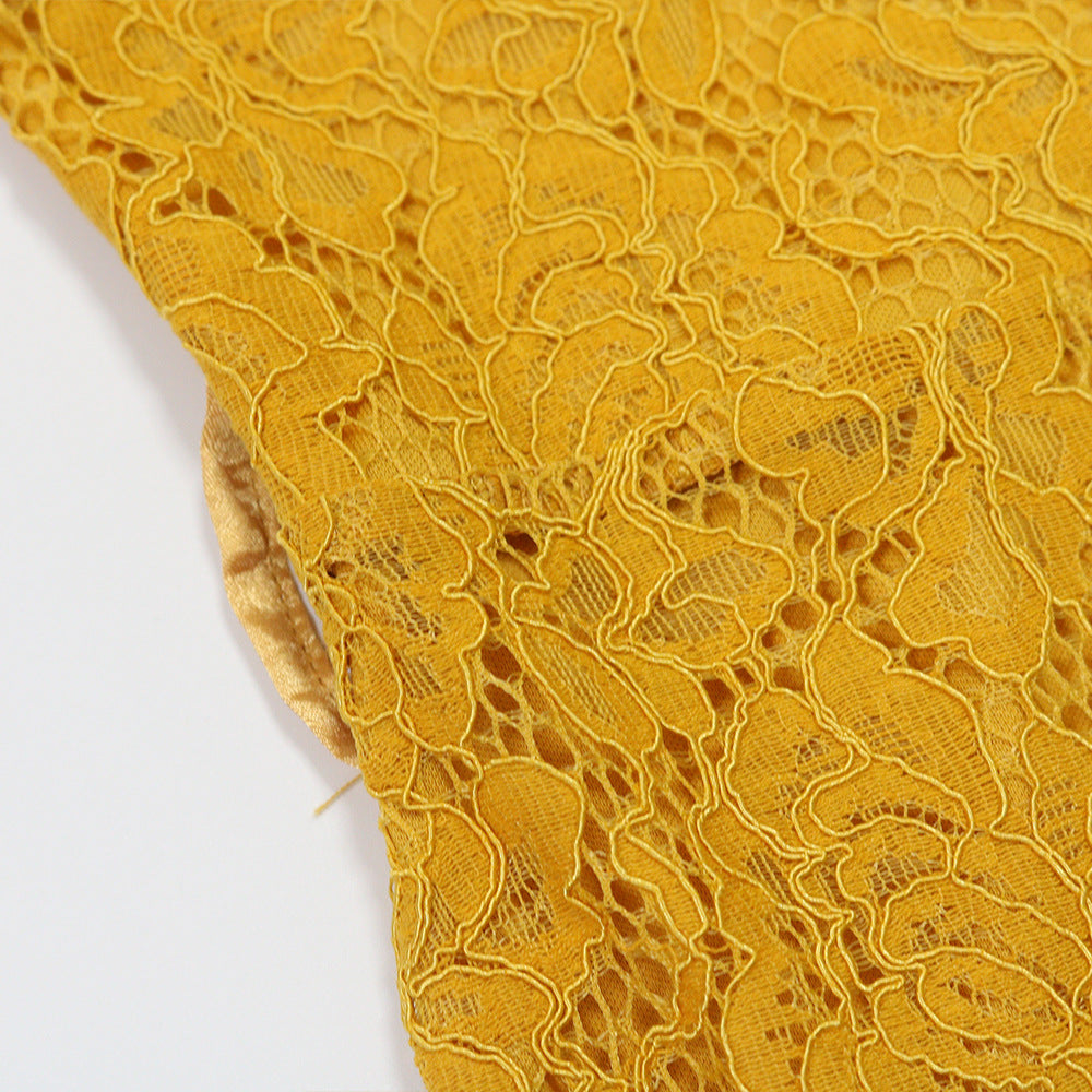 Women Round Neck Short-Sleeved Lace Jumpsuit 16