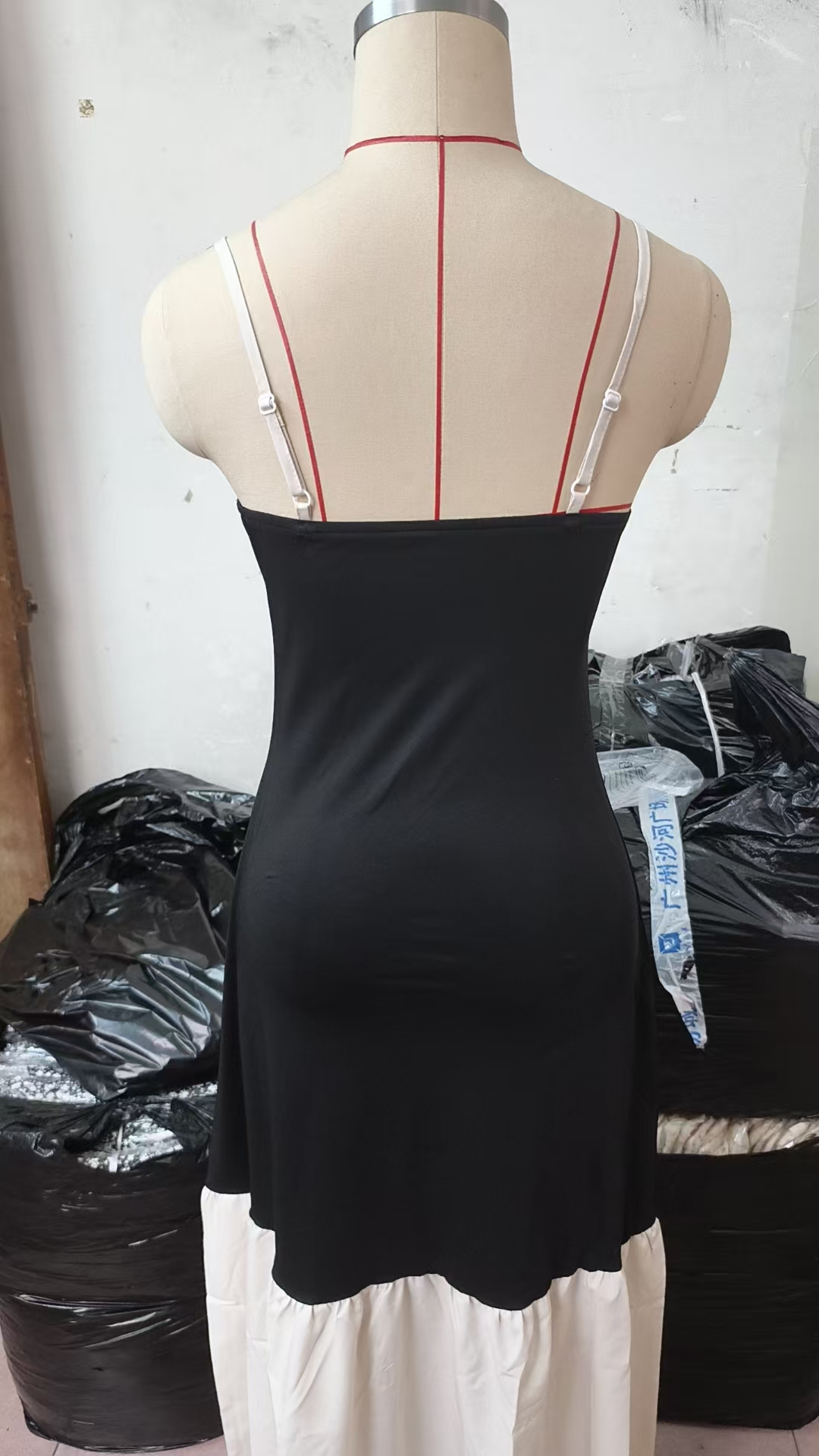 Women Suspender Contrast Patchwork Pleated Dress 9