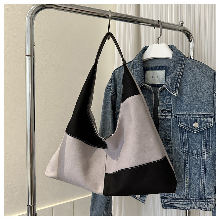 Casual Women's Canvas Bag Fashionable Handbag Crossbody Bag Trendy Patchwork Contrasting Shoulder Bag 14