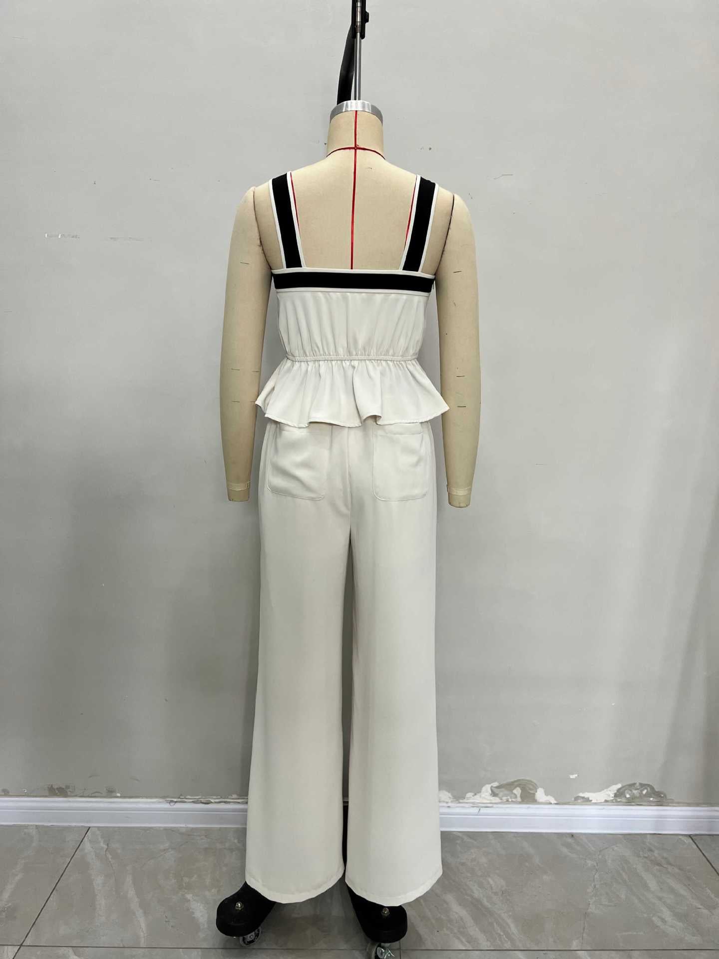 contrast color  Square neck camisole pants fashion women's suit 7