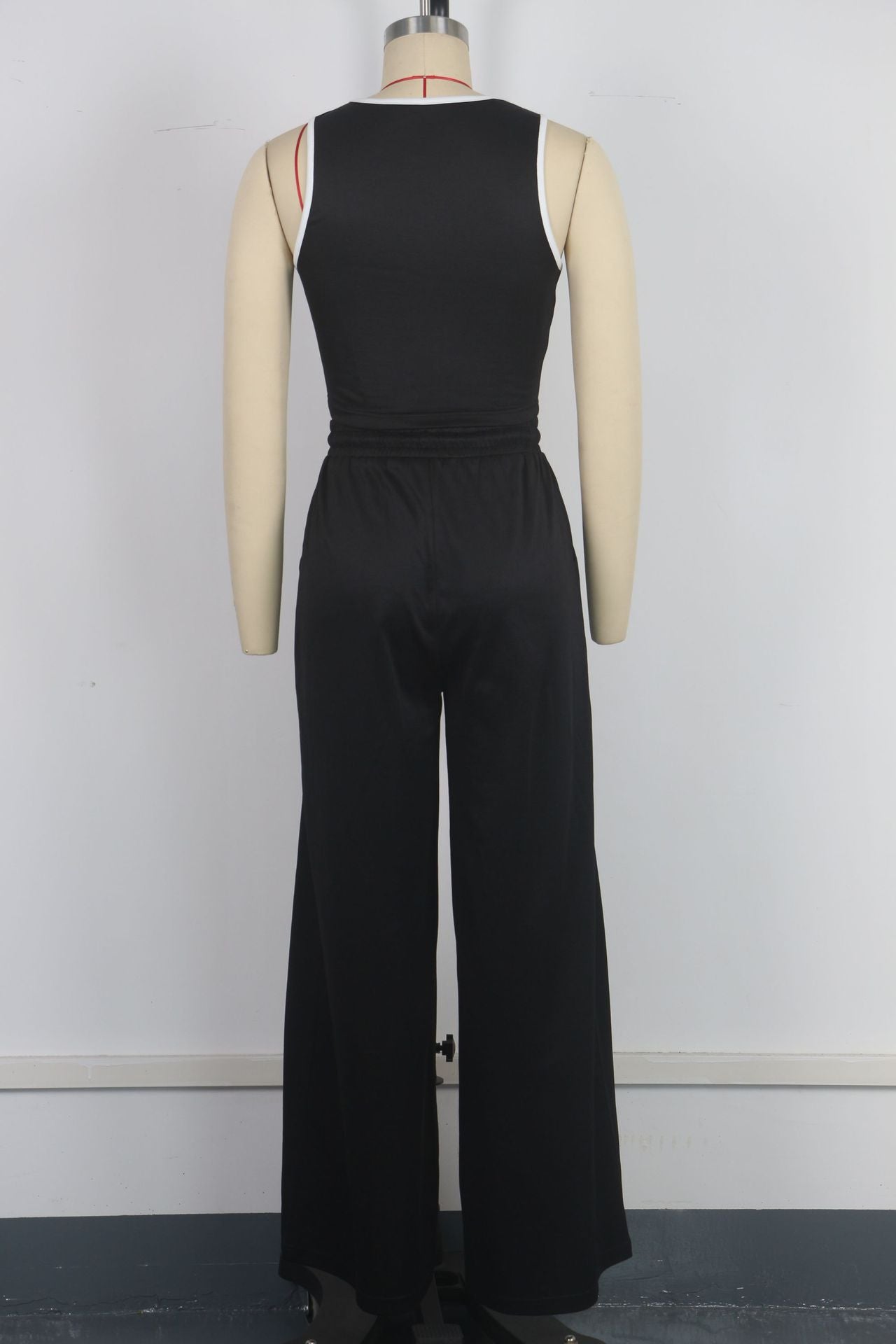 Women's Fashion Casual Slim Ribbon Patchwork Vest Casual Wide Leg Pants Two Piece Set Sports Women's Wear 8