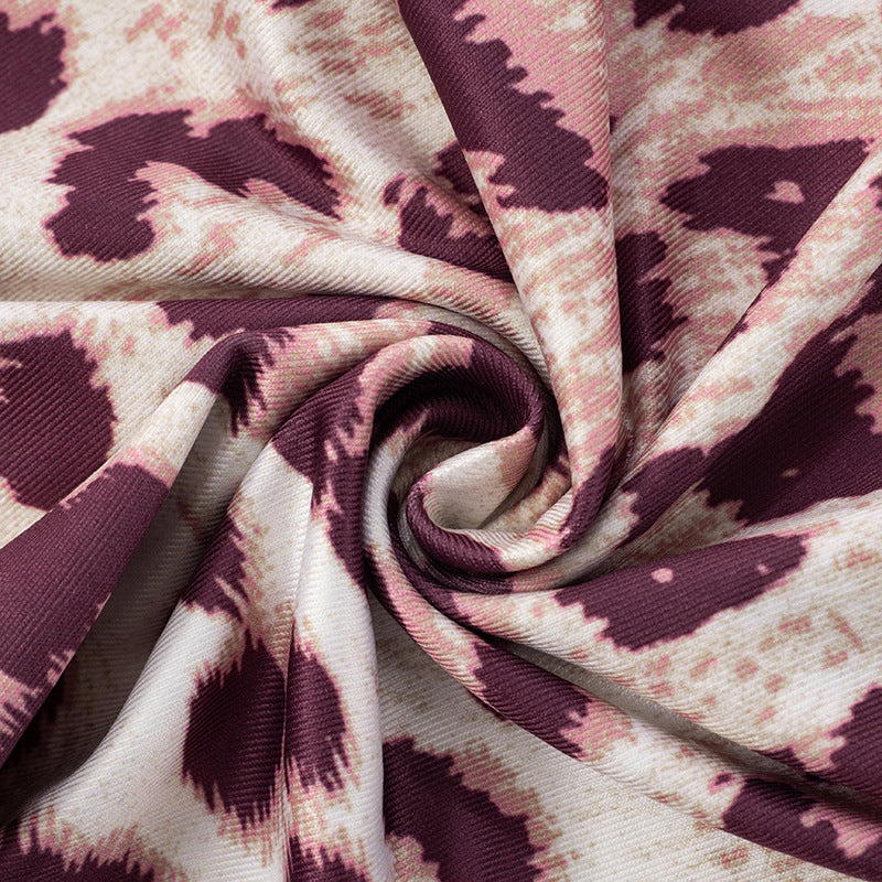 Women's Chic Flower Leopard Print V-neck Low Back Slim Long Dress 27