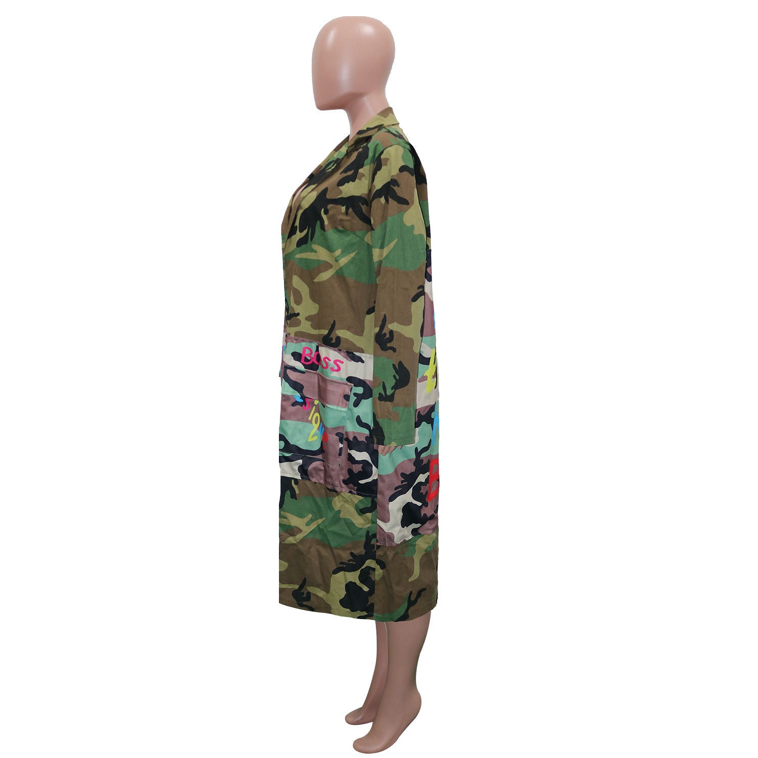 Women's Long Casual Fashion Camouflage Printed Patched Jacket 9