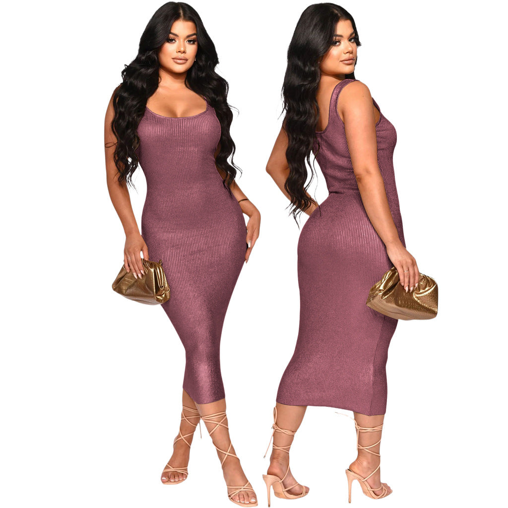 Sexy Fashionable U-Neck Sleeveless Solid Color Slim Women's Dress 4