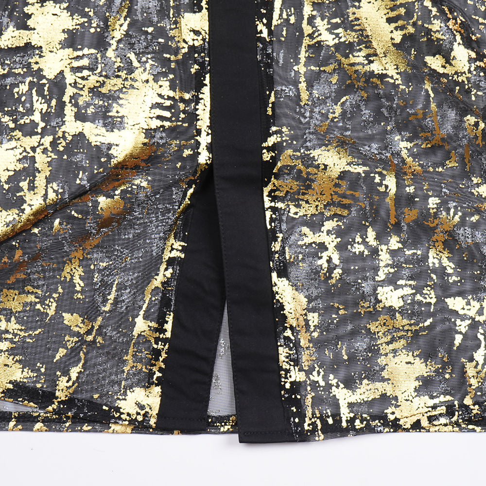 African Plus Size Women's Shiny Mesh Dress Strap Solid Basic Dress Two Piece Set 15