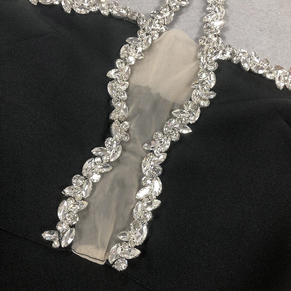 Women Sexy Diamond Halter Neck Slit Bandage Dress 6