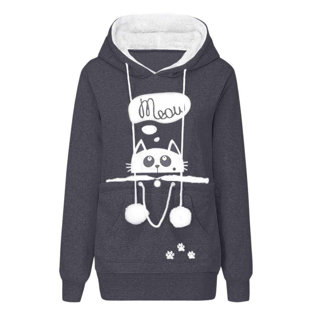 Women Autumn and Winter Print Casual Pocket Hoodies 5
