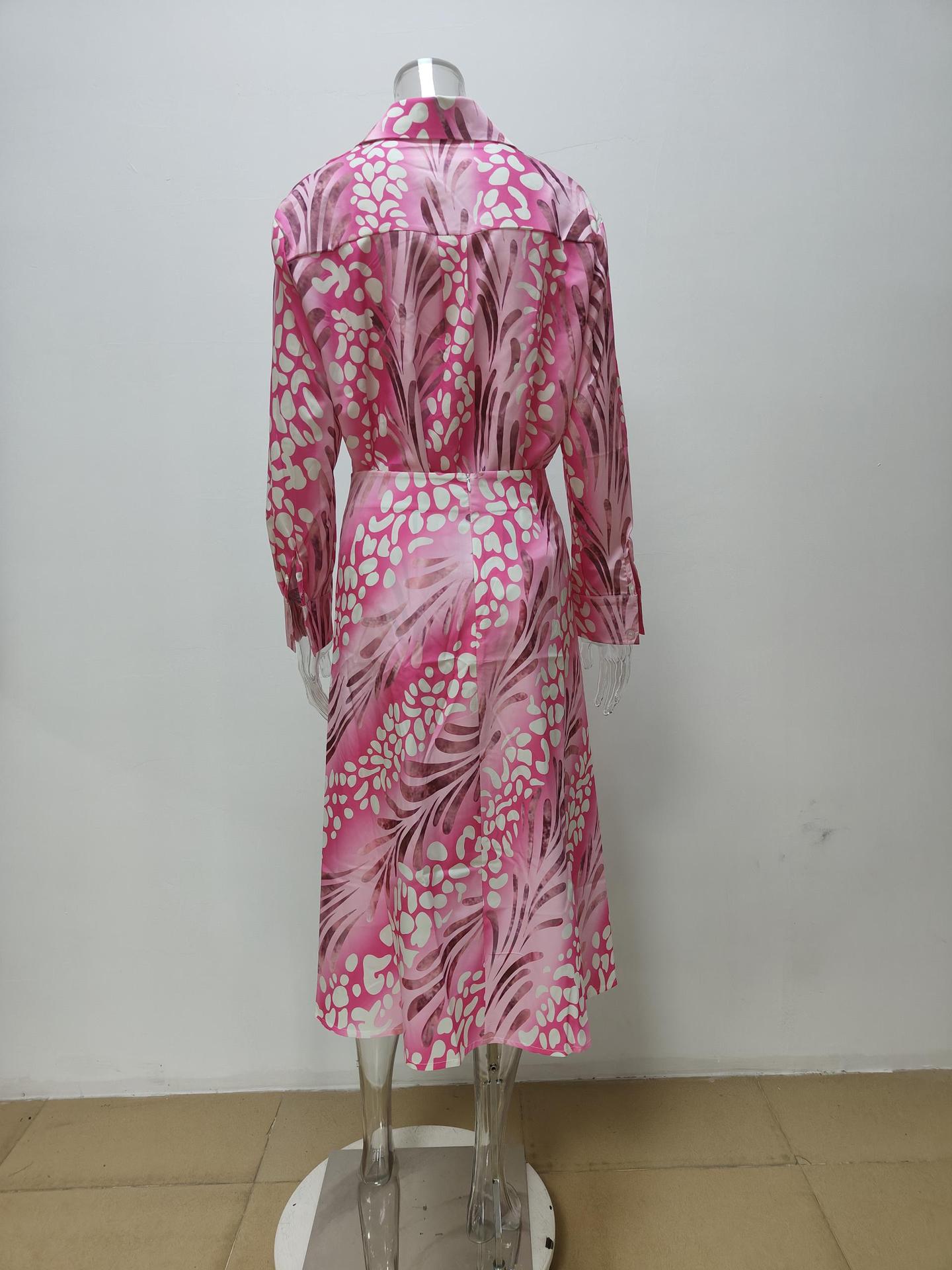 Autumn women's elegant print Turndown Collar long-sleeved shirt high waist skirt fashion two piece set 11