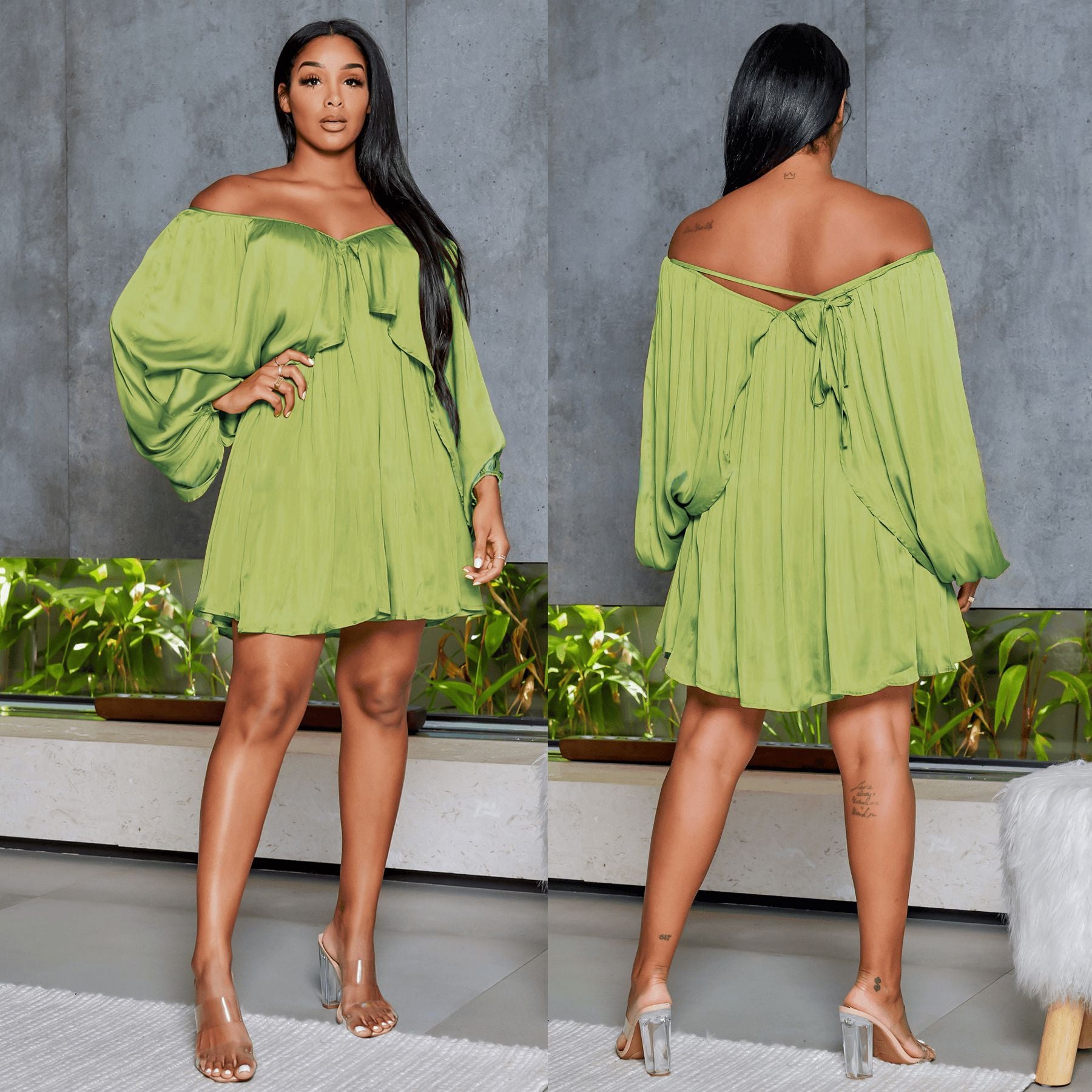 Women's Spring Summer Chic Off Shoulder Sexy Solid Color Color Bat Sleeves Dress