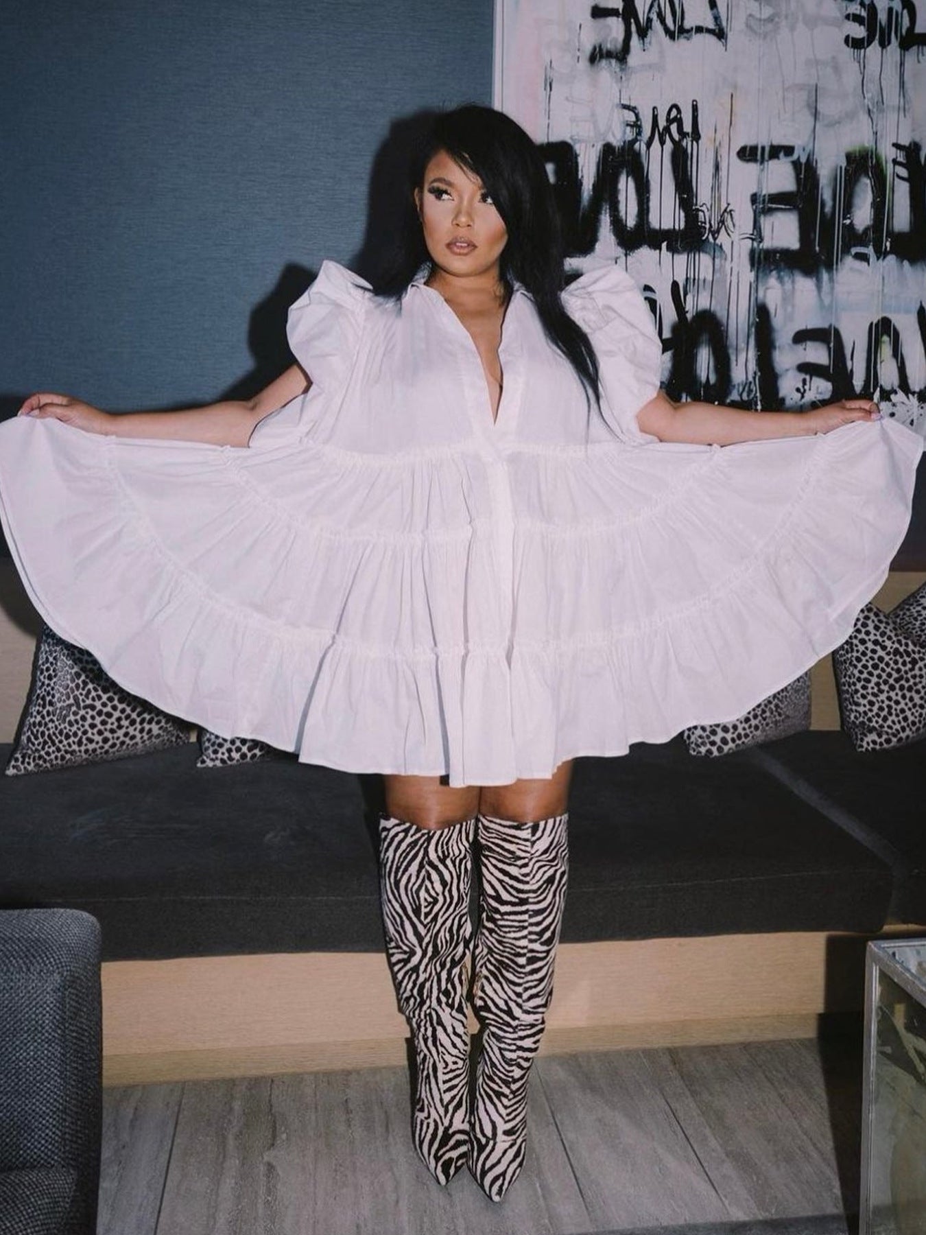 Summer Trend Fashion Casual Lantern Sleeve Turndown Collar Pleated Shirt Dress 7