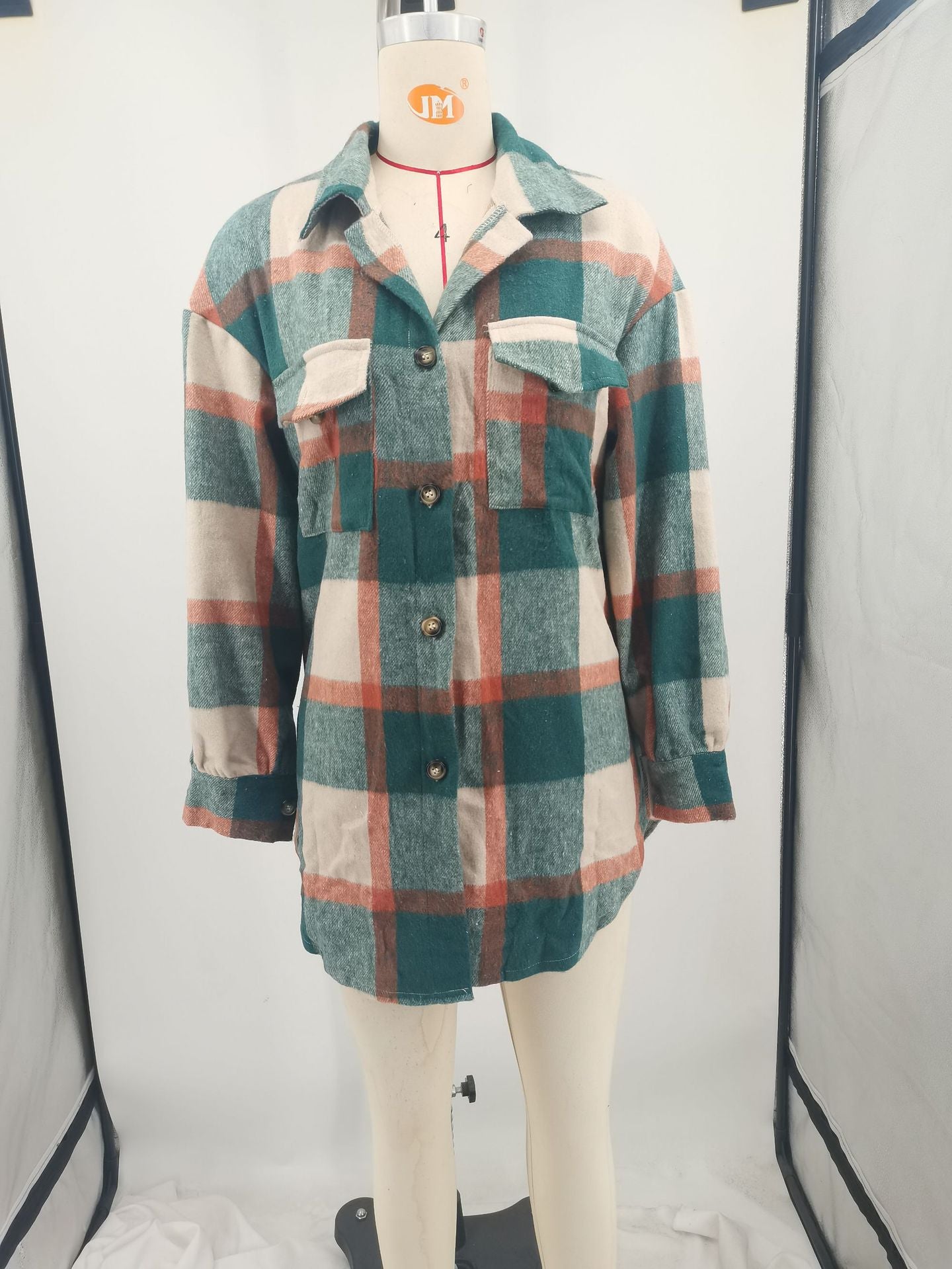 Women Autumn and Winter Loose Plaid Shirt 11