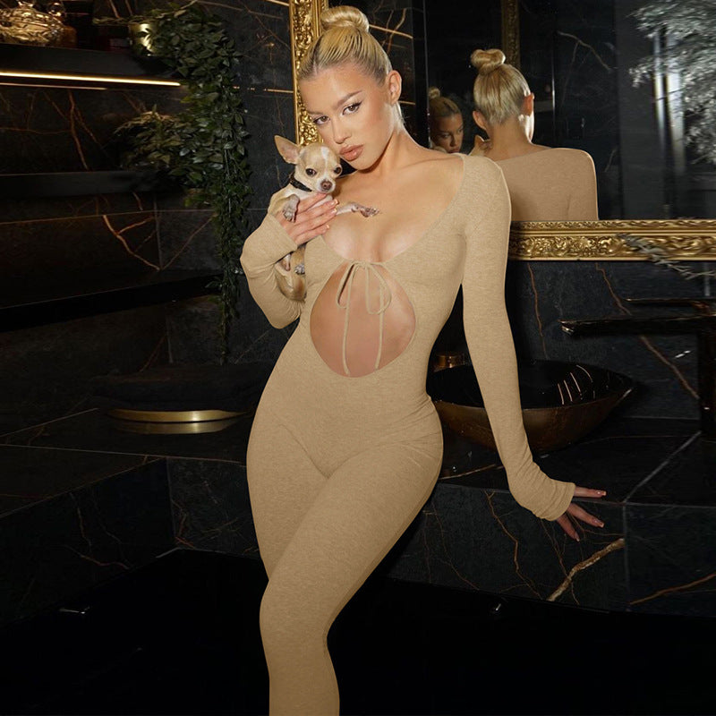 Women's Autumn Fashion Sexy Hollow Slim Long Sleeve Jumpsuit 11