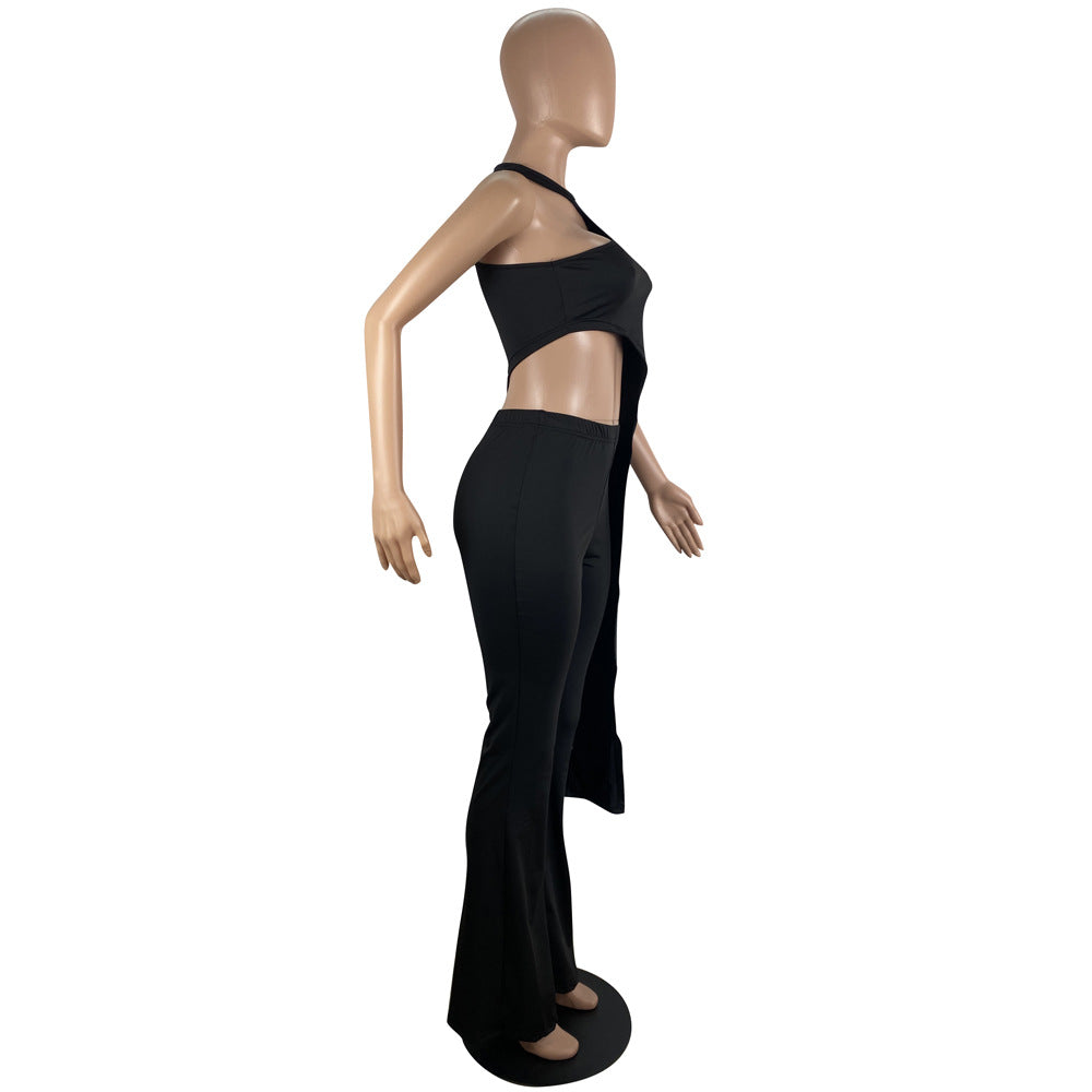 Women sexy asymmetrical Solid Top and Pant two-piece set 9