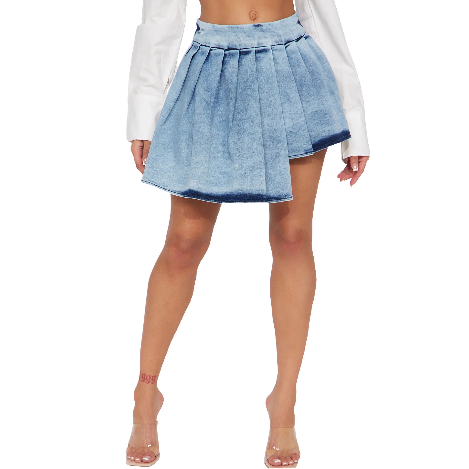 Sexy Slim Denim Pleated Club Skirt 4