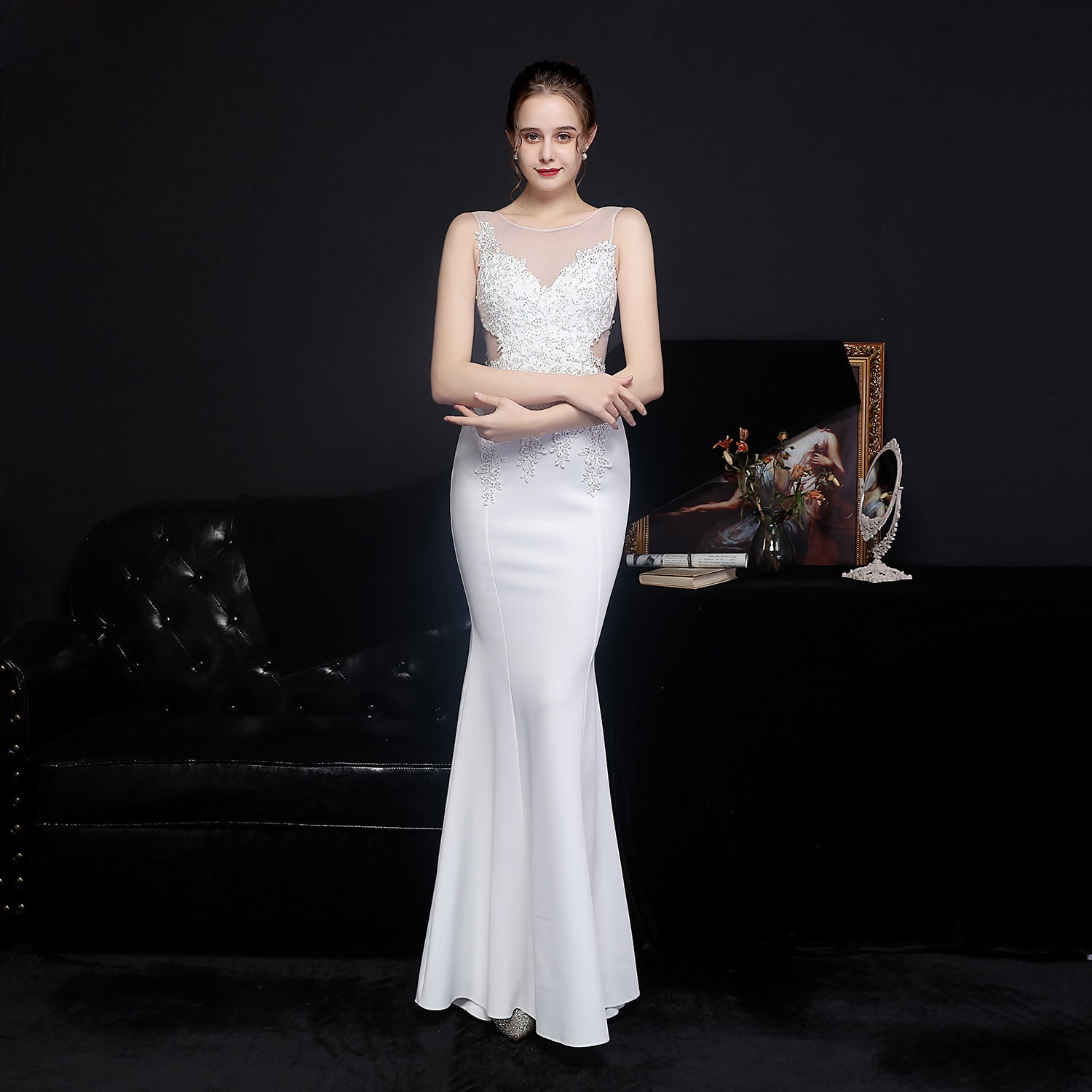Women Lace Rhinestone Fishtail Evening Dress 8