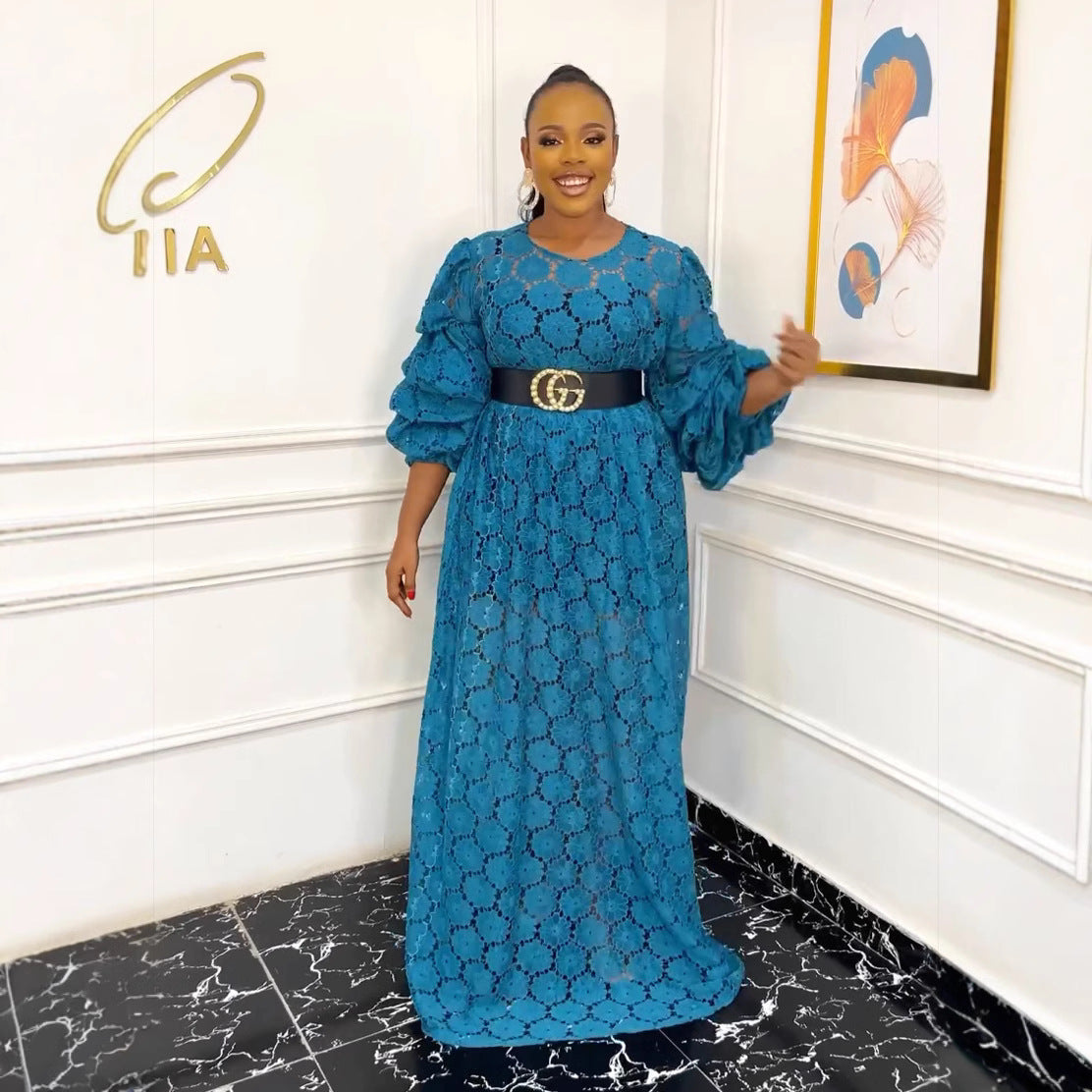 Plus Size Women African Round Neck Lace Dress