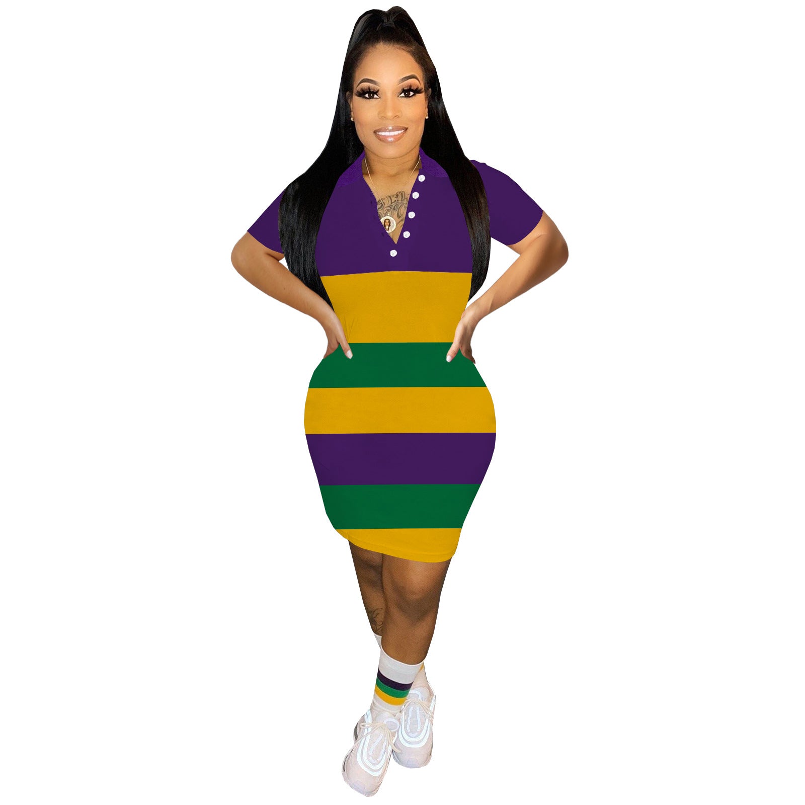 Women Career Printed Shirt Collar Short Sleeve Dress 10